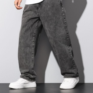 Men’s Washed Charcoal Grey Baggy Jeans – Loose Fit Streetwear Denim